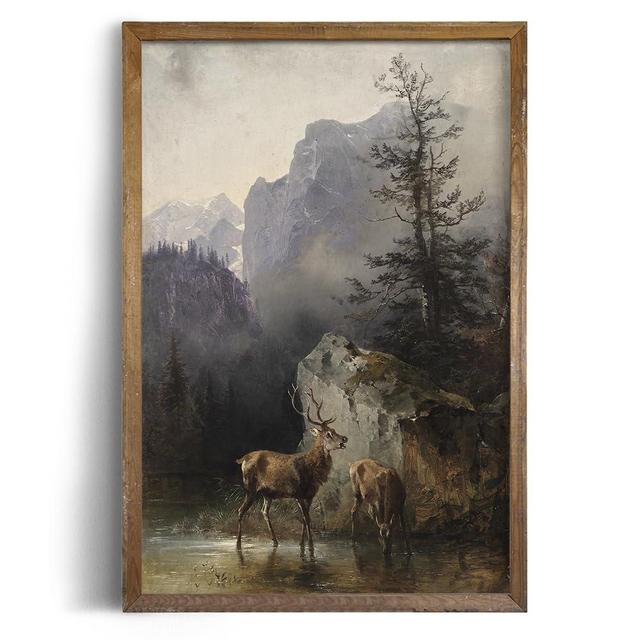 Rolled Canvas Vintage Farmhouse Bedroom Wall Art Decor - 24x36 Large Unframed Picture - Boho Landscape Entryway - French Country Kitchen Print Poster - Antique Deer National Park Mountain Forest Lake