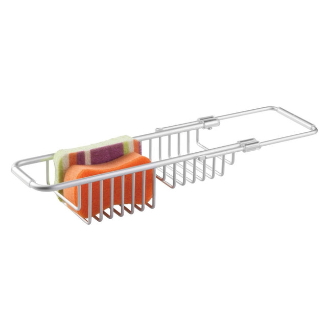 iDESIGN Metro Aluminum Over Sink Organizer Basket Silver: Stainless Steel Utensil Storage, Hand Wash, 13" Width