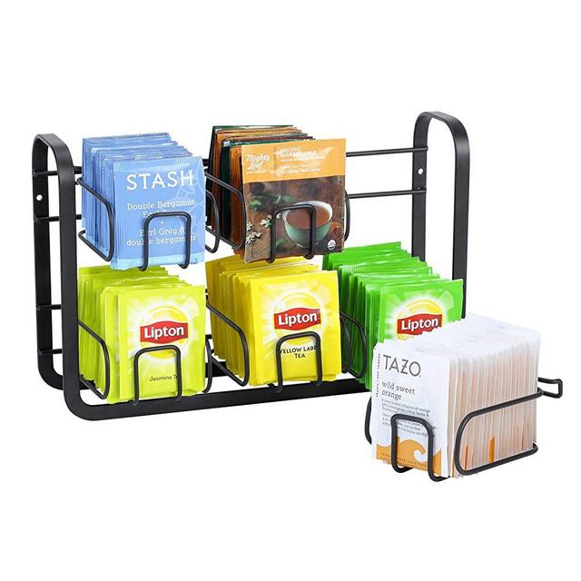 High Capacity 120 Tea Bags Organizer Storage and Display Rack for Cabinet and Counter, Wall Mount Available