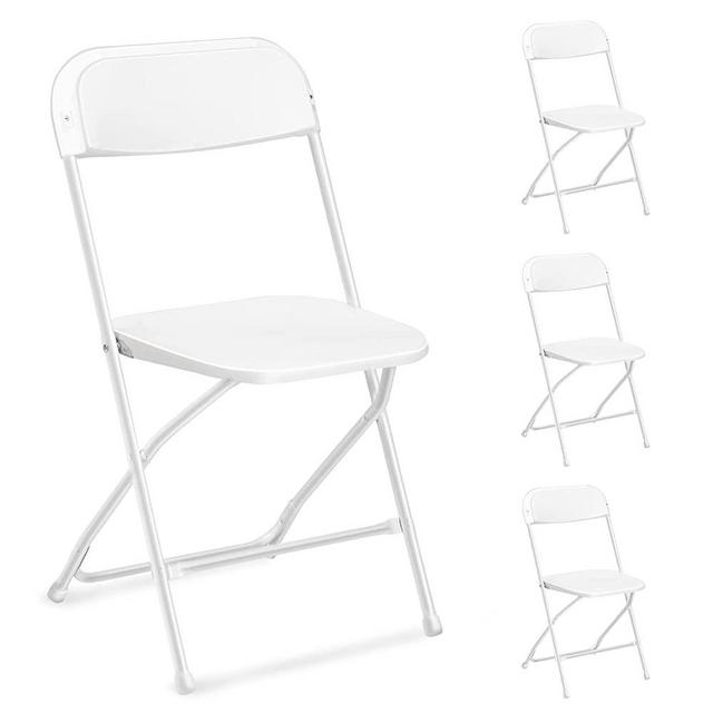 VINGLI 4 Pack White Plastic Folding Chair, Indoor Outdoor Portable Stackable Commercial Seat with Steel Frame 350lb. Capacity for Events Office Wedding Party Picnic Kitchen Dining