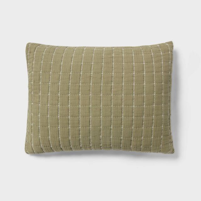 King Yarn Dye Crinkle Grid Quilt Sham Moss Green - Threshold™