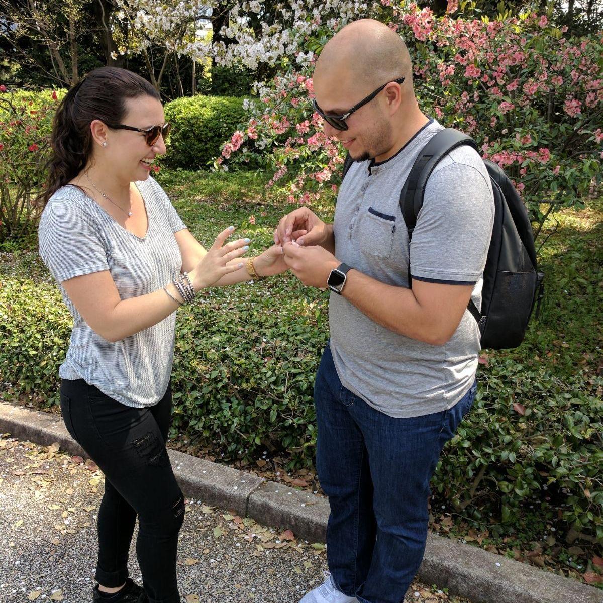 Trying to figure out what finger and hand the ring goes on....Clearly the nerves got the best of us!