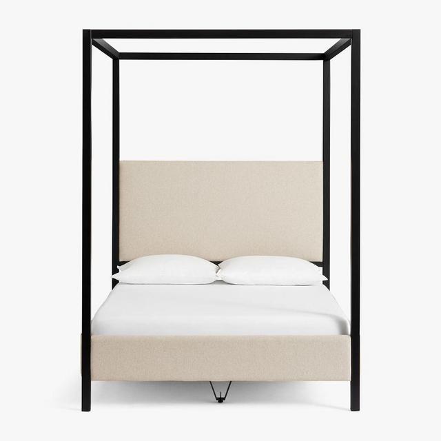 Atwell Metal Canopy Bed, Basketweave Slub Oatmeal, King