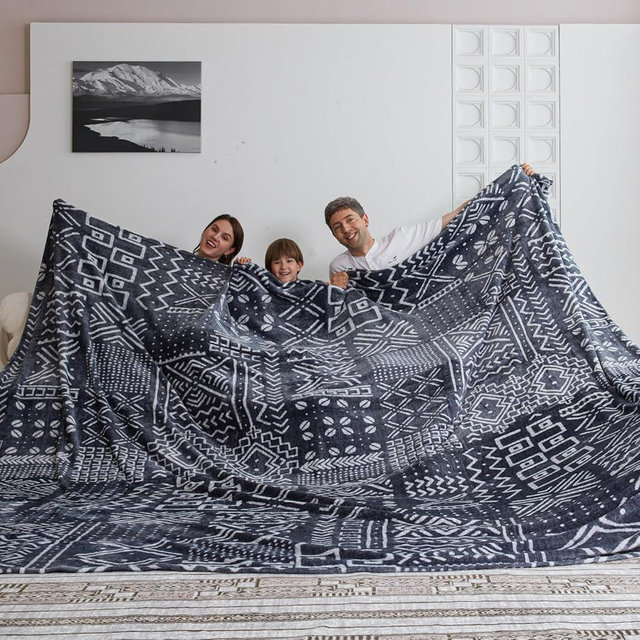 COOVA Oversized King Fleece Blanket 120x120 inches, Soft Cozy Warm Giant Extra Large 10'x10' Blanket for Bed, Sofa, Couch,Travel, Camping, California Huge Flannel Big Throw Blanket, Totem Dark Grey