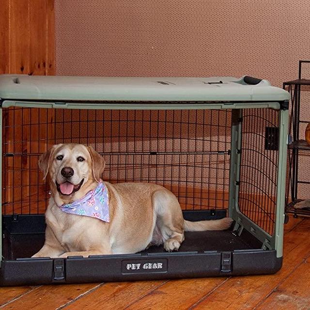 Pet Gear “The Other Door” 4 Door Steel Crate for Dogs/Cats with Garage-Style Door, Includes Plush Bed + Travel Bag, No Tools Required, 3 Models, 3 Colors