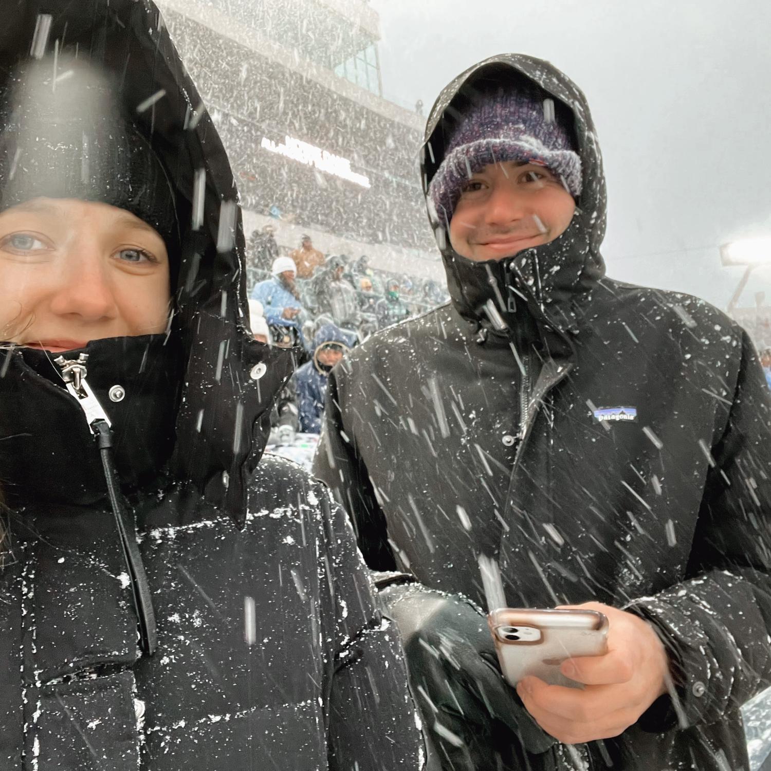 Notre Dame football in the snow