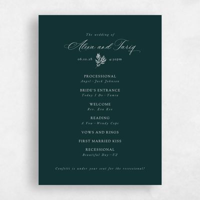 Dark Emerald, Green Wedding Program - Leif