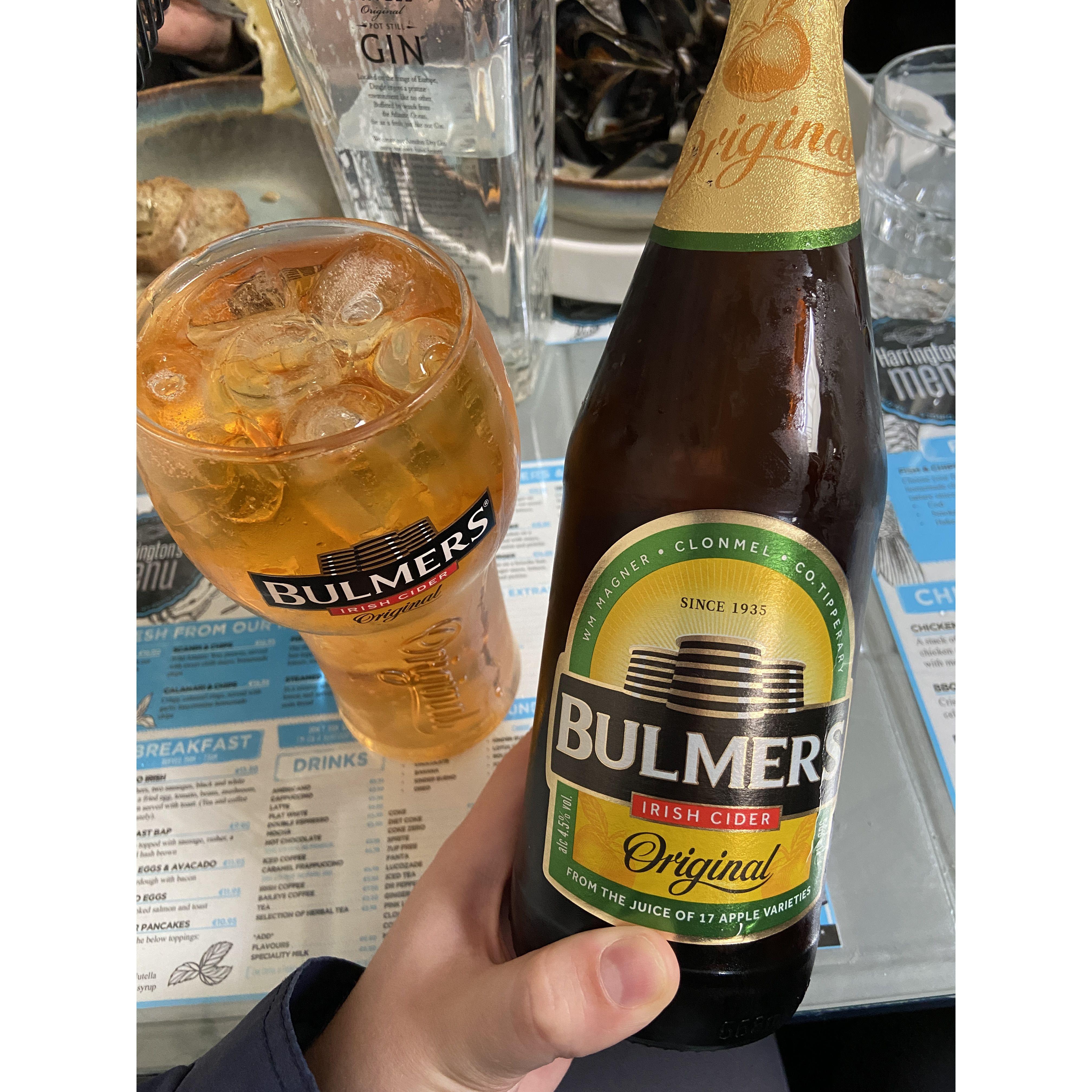 Bulmers - A sweet cider they highly recommend if you want a different option than Guinness.  4/9/24