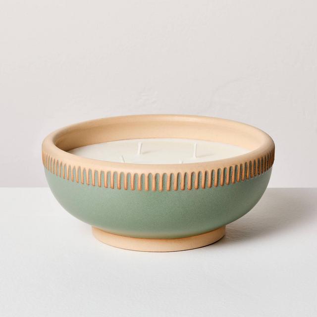 4-Wick Rim Stripe Ceramic Eucalyptus and Santal Jar Candle Green 20oz - Hearth & Hand™ with Magnolia