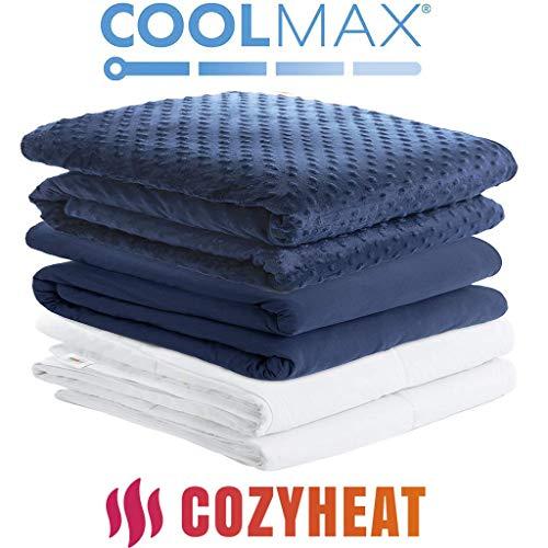 Weighted Blanket w/ 2 Duvet Covers for Hot & Cold Sleepers|Advanced Nano-Ceramic Beads Deliver Durability & Silky Comfort (80x87 30LB Navy)