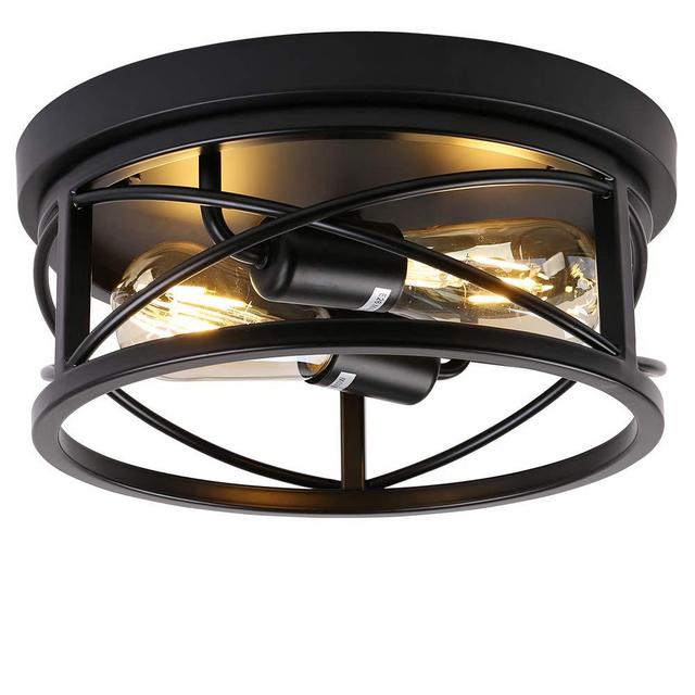 Vintage Industrial Style Rustic Farmhouse Ceiling Light Semi Flush Mount Fixture Black Metal Cage 2-Light for Bedroom Kitchen Living Room Hallway Bathroom Dining Room
