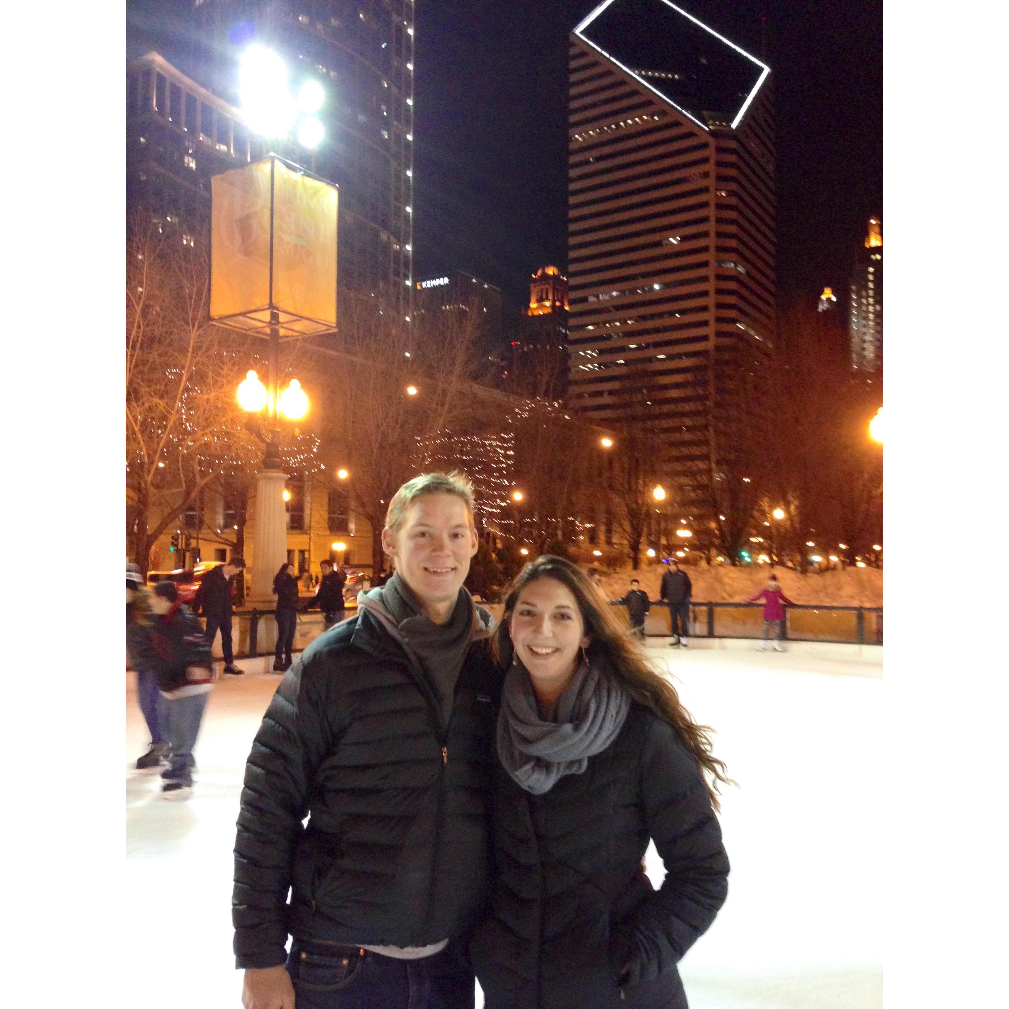 Dinner & skating has been our traditional celebration for Emily's birthday. Here we are at the rink in downtown Chicago, 2014.
