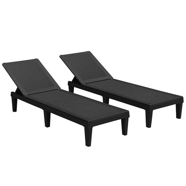 Devoko Outdoor Chaise Lounge Chair Set of 2 for Outside Pool Patio, Adjustable Waterproof Easy Assembly Chaise Lounge Outdoor (Black)