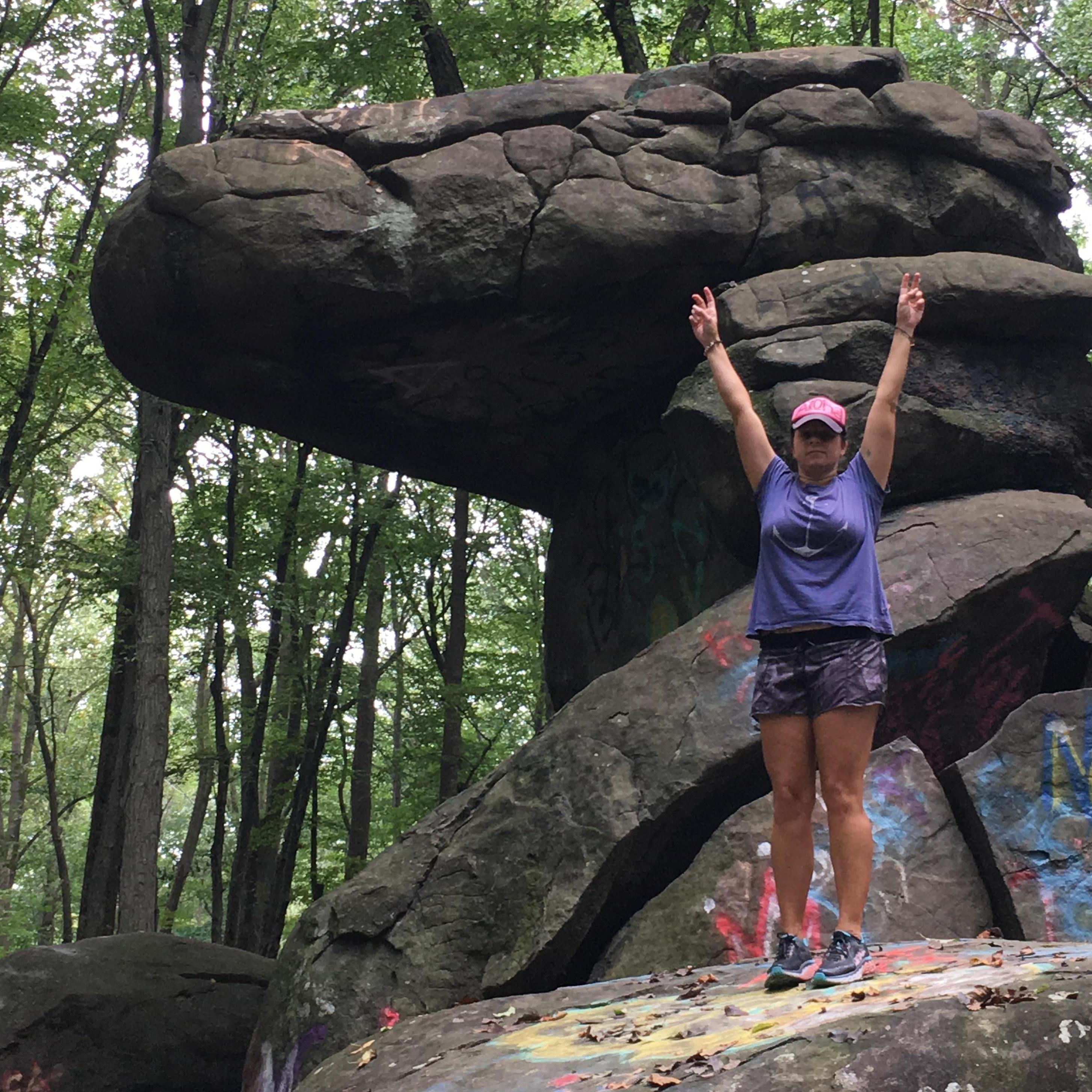 Cassidy attempts to conquer Dinosaur Rock in Mt. Gretna PA.