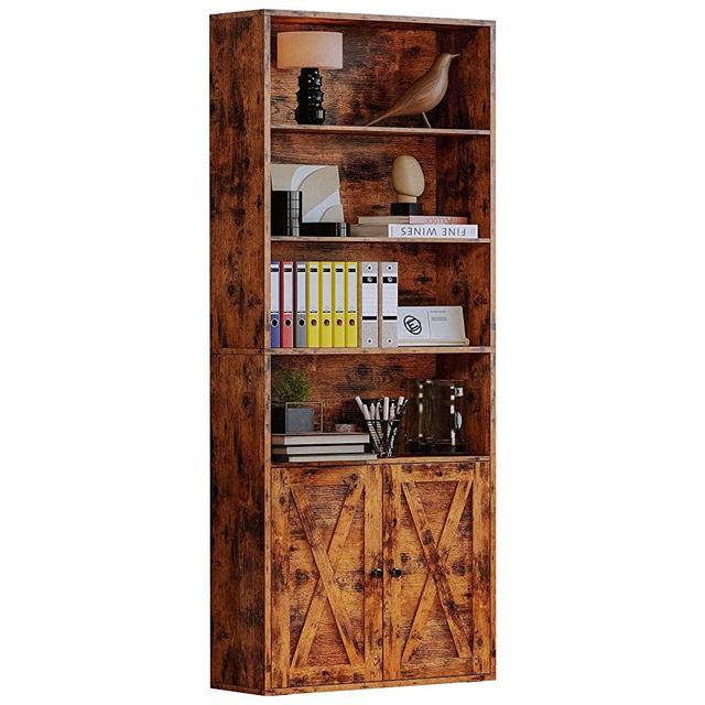 IRONCK Industrial Bookshelves and Bookcases with Doors Floor Standing 6 Shelf Display Storage Shelves 70 in Tall Bookcase Home Decor Furniture for Home Office, Living Room