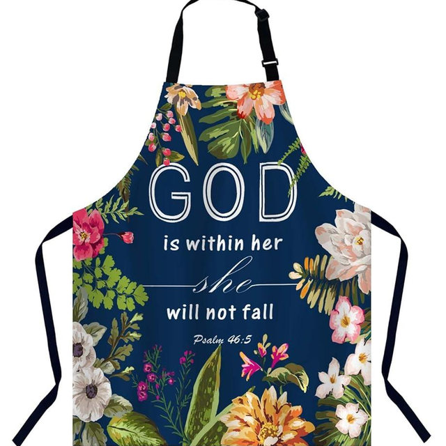 Xuwenz Flowers Christian Quotes,Bible Verses God Is Within Her She Will Not Fall Psalm 46:10 Apron Adjustable Neck Bib Apron for Men Women,Suitable for Kitchen Cooking Waitress Chef Apron