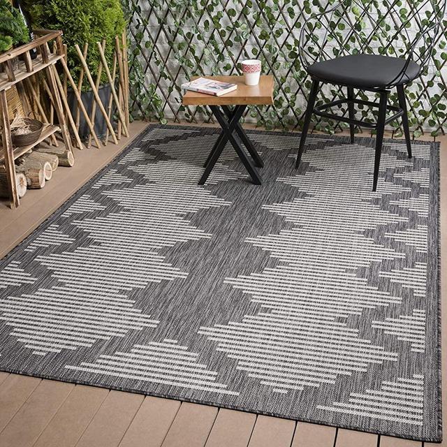 Beverly Rug Waikiki Collection Indoor/Outdoor Stripes Area Rug, 6'7" X 9'0" - Dark Grey/Light Grey - WKK20109