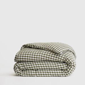Olive European Linen Gingham Duvet Cover