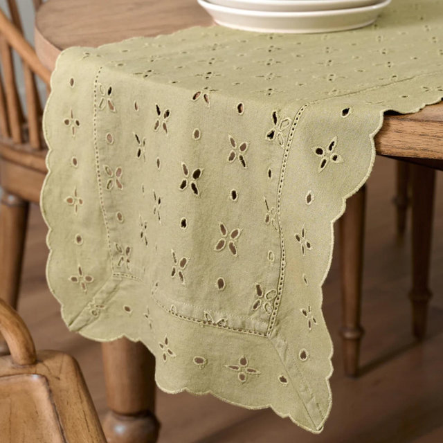 Earth Green Eyelet Table Runner
