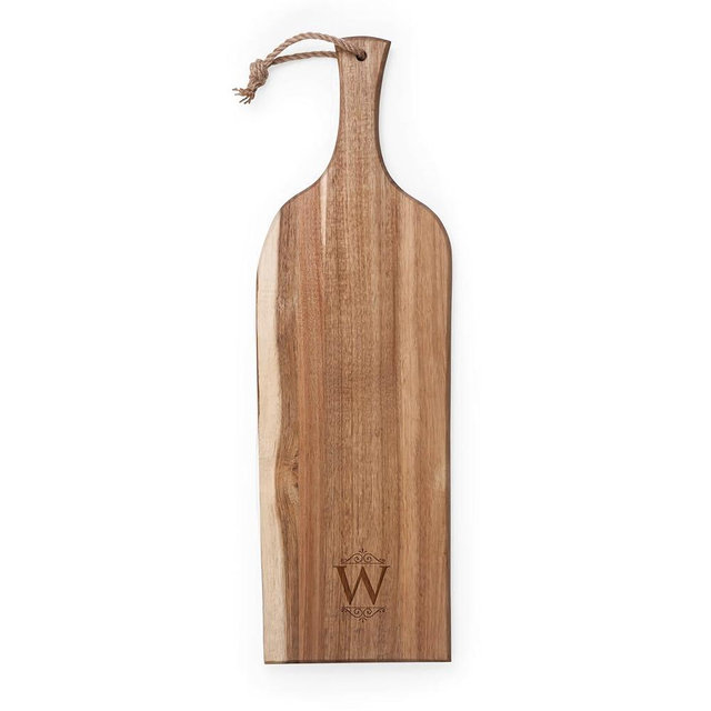 PICNIC TIME Monogram - W - Personalized Artisan 24" Acacia Charcuterie Board with Raw Wood Edge, Cheese Board, Serving Platter, (Acacia Wood)