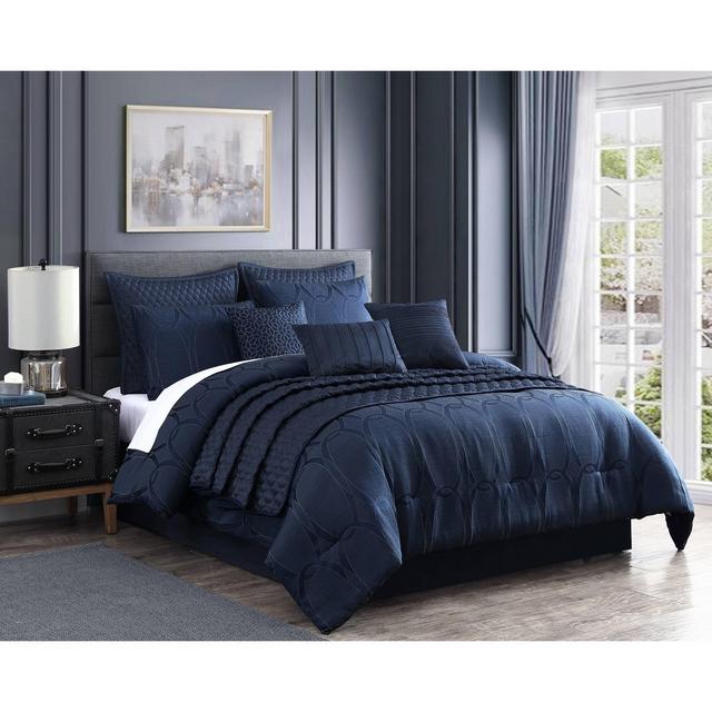 King 10pc Destiny Comforter Set Blue - Riverbrook Home