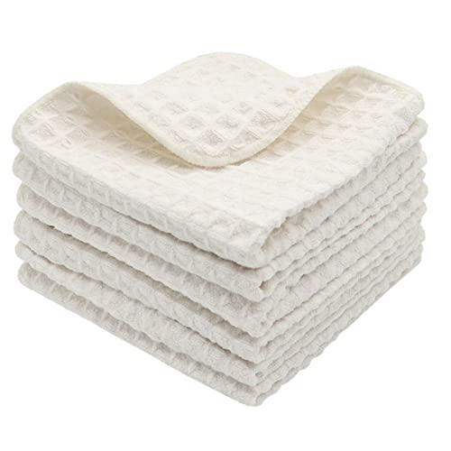 VeraSong Microfiber Kitchen Cleaning Cloth Thick Dish Rags Waffle Weave Washcloths Dish Cloths Ultra Absorbent Odor Free 12inch X 12inch 6 Pack Beige