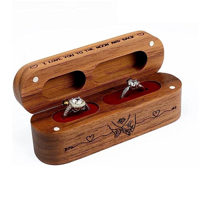 Yhwocd Ring Box for Proposal Engagement Ring Box for Wedding Ceramony, Ring Bearer Box for 2 Slots, Handmade Wooden Ring Box（red