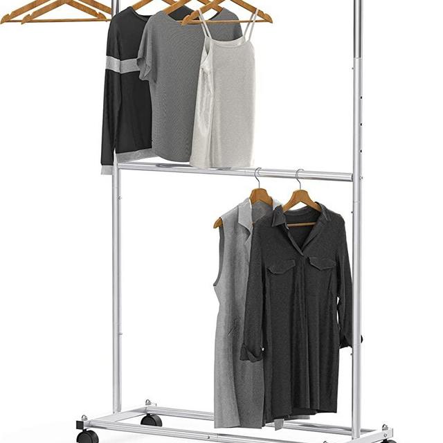 SimpleHouseware Double Rod Garment Rack, Grey