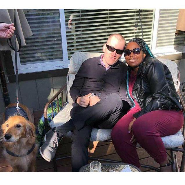 Enjoying time with Gracy (dog), at Sarah and Gabe's engagement party :)