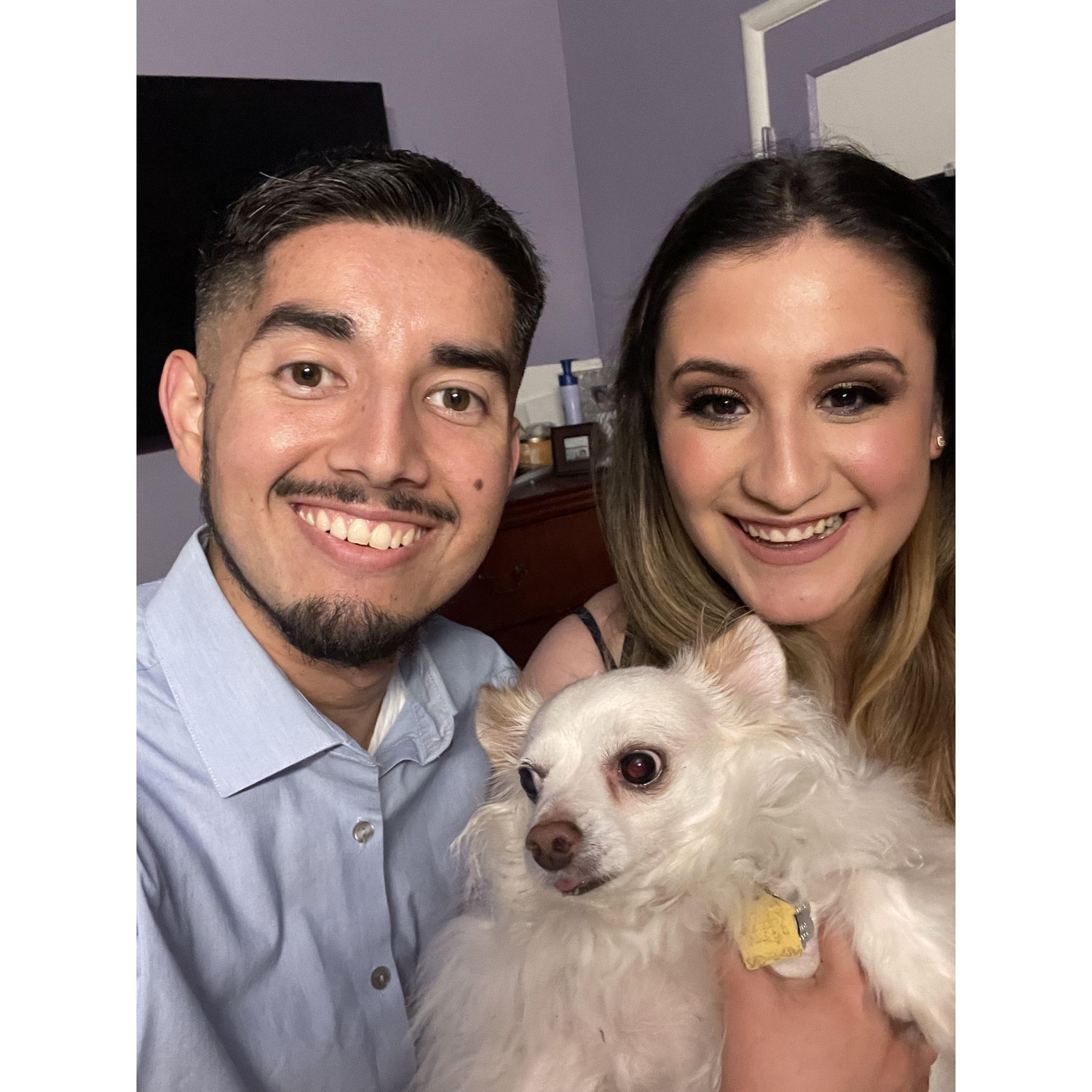 Our first family picture with the furbaby, Shiloh
