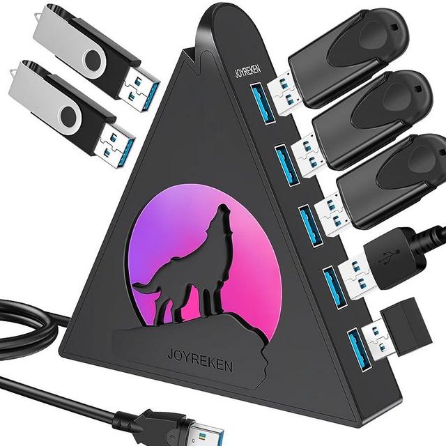 7 Port USB Hub, JoyReken USB 3.0 Hub with 2 FT Long Cable, Vertical USB Exrension Hub for Laptop, MacBook, Xbox, PS4/5, Flash Drive, XPS, PC, Flash Drive, Game Console, Printer, Camera,Keyborad, Mouse