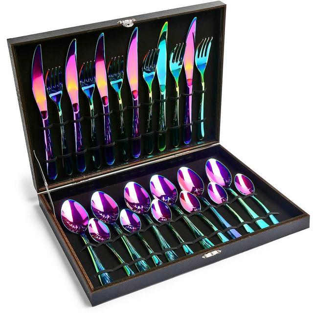Silverware Set HOBO 24-Piece Flatware Set Service for 6, Stainless Steel Tableware Cutlery, Include Knife/Fork/Spoon/Teaspoon, For Kitchen,Housewarming Gift (Rainbow Multicolor)