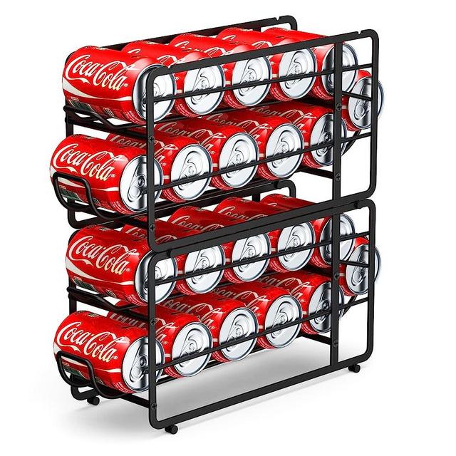 2 Pack -SUFAUY Stackable Beverage Soda Can Dispenser Organizer Rack for  Pantry or Refrigerator, Black 