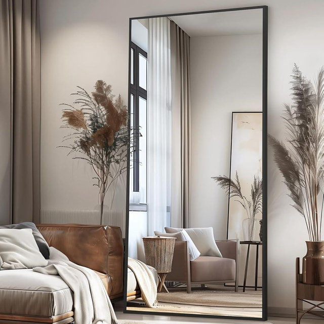 MirrMyst Full Length Mirror, 76"x34" Oversized Floor Mirror Free Standing, Large Full Body Mirror for Bedroom Living Room Gym, Black Mirror Full Length with Tempered Glass, Wall Mirror Full Length