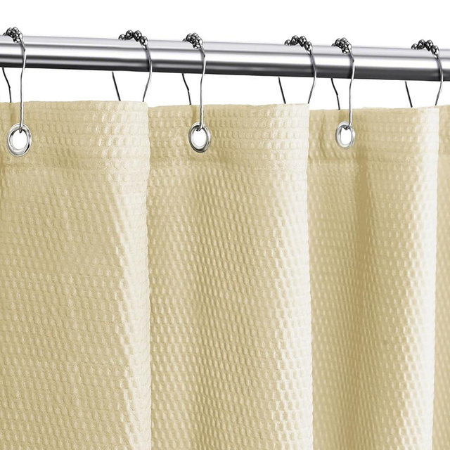 Tititex Solid Beige Cloth Fabric Shower Curtain Liner with 2 Magnets - Texture Soft Hotel Quality Waterproof Shower Liner, Light-Weight & Machine Washable 60x72 inch