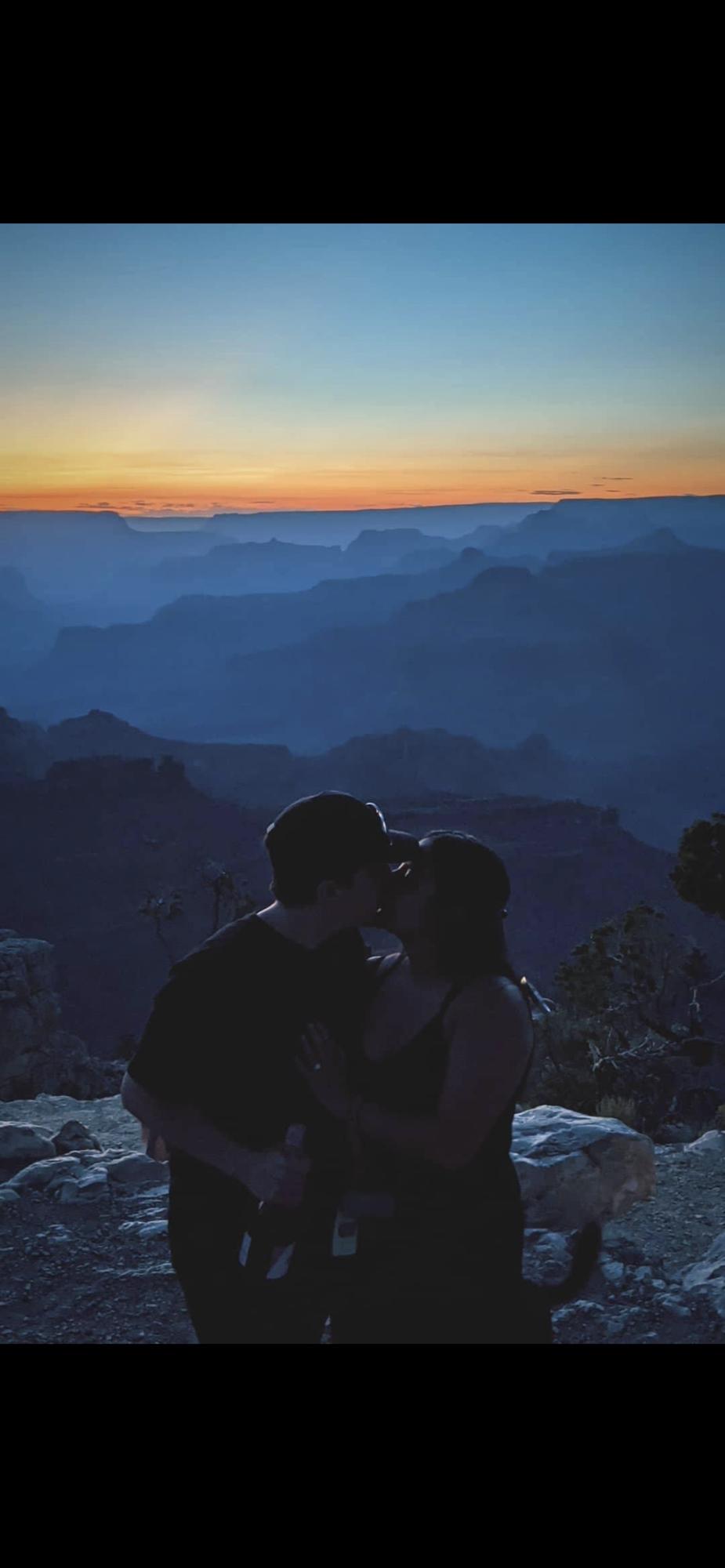 Picture from August 14, 2020 right after Adam proposed to Elyse at the Grand Canyon