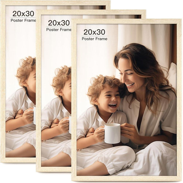FinalFind 20x30 Frame Set of 3, Natural Wood Grain 20x30 Poster Frame Gallery Wall Poster Frame for Horizontal and Vertical Wall Mounting (3 pack,Natural)