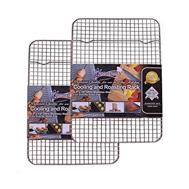 Stainless Steel Cooling, Baking & Roasting Small Wire Racks fit Quarter Sheet Size Pans, Oven Safe, Heat Resistant, Dishwasher Safe, Rust Proof, Commercial Quality (8.5" x 12" - SET OF 2)