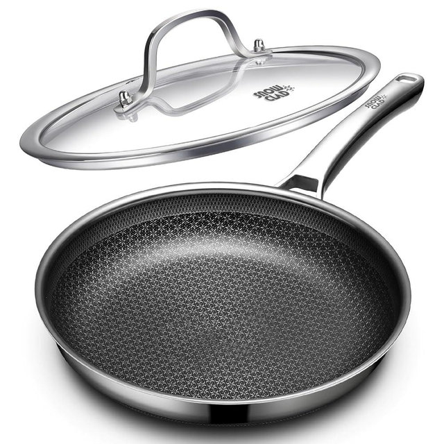 OATOFP Non Stick Frying Pans 12 inch, Hybrid Frying Skillets Nonstick with Lid,non stick Stainless Steel Pans, Dishwasher and Oven-Safe Chef Pan, Induction Compatible Cooking Pan, PFOA Free Cookware