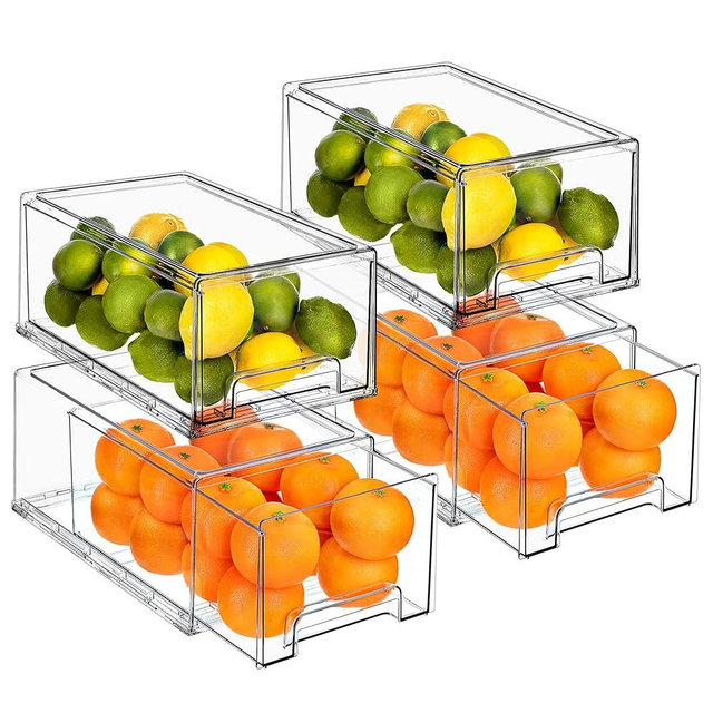 Sorbus Fridge Drawers - Clear Stackable Pull Out Organizer Bins - Food Storage Containers for Kitchen, Refrigerator, Freezer, Vanity Organization and Storage (4 Pack | Large)