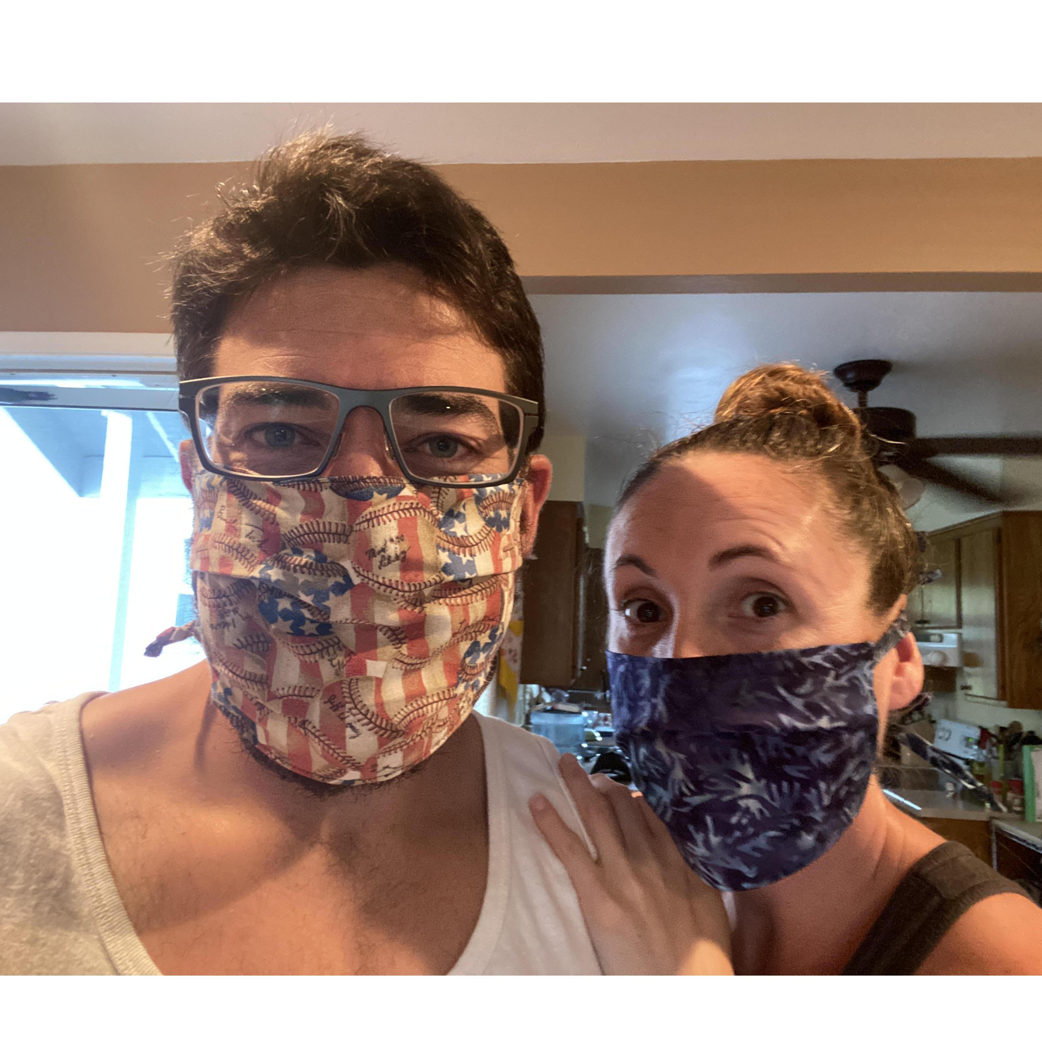 Homemade masks, thanks Mom!