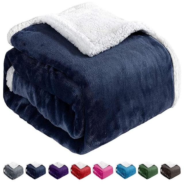BEAUTEX Sherpa Fleece Throw Blankets, Soft Fluffy Flannel Plush Blanket and Throw, Fuzzy Cozy Blue Cuddle Blankets for Couch Bed Sofa Adults (50" x 60", NavyBlue)