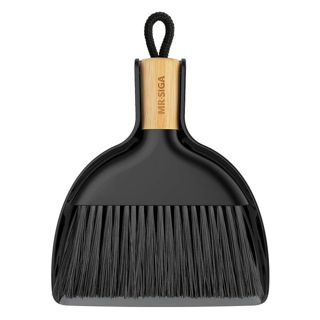 MR.SIGA Mini Dustpan and Brush Set, Portable Cleaning Brush and Dustpan Combo with Bamboo Handle, Black, 1 Set