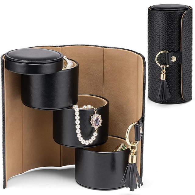 Vlando Viaggio Small Travel Jewelry Case, Travel Jewelry Organizer Essential Accessories for Women, Gifts for Travelers Couples Mom Friends, Valentines Day Gifts for Her Black
