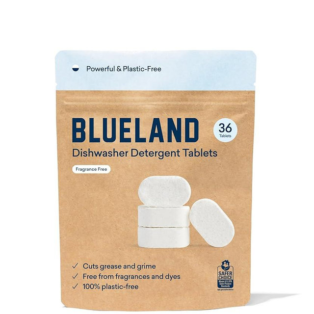 BLUELAND Dishwasher Detergent Tablets, 36 Count, Unscented Plastic-Free Eco Friendly Dishwashing Pods, Natural, Non Toxic, Sustainable