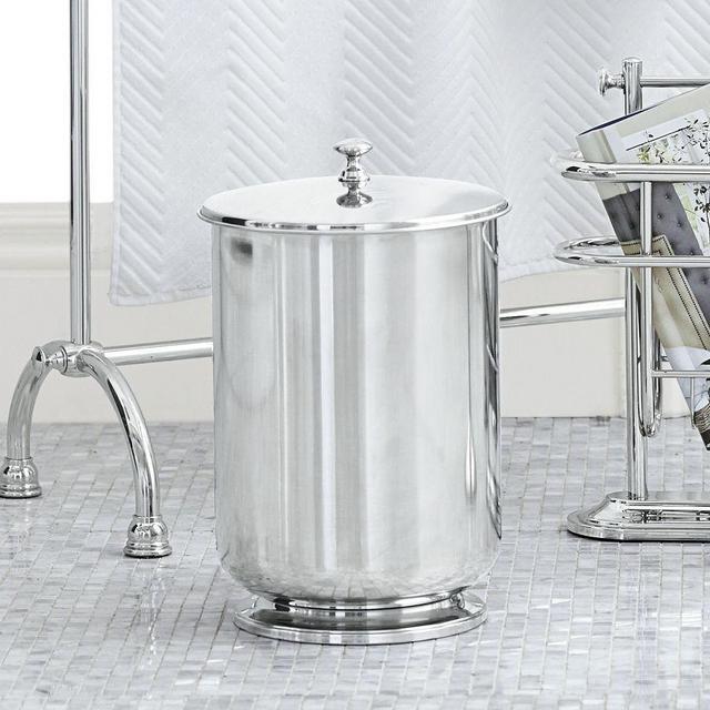 Mercer Lidded Waste Basket, Polished Nickel