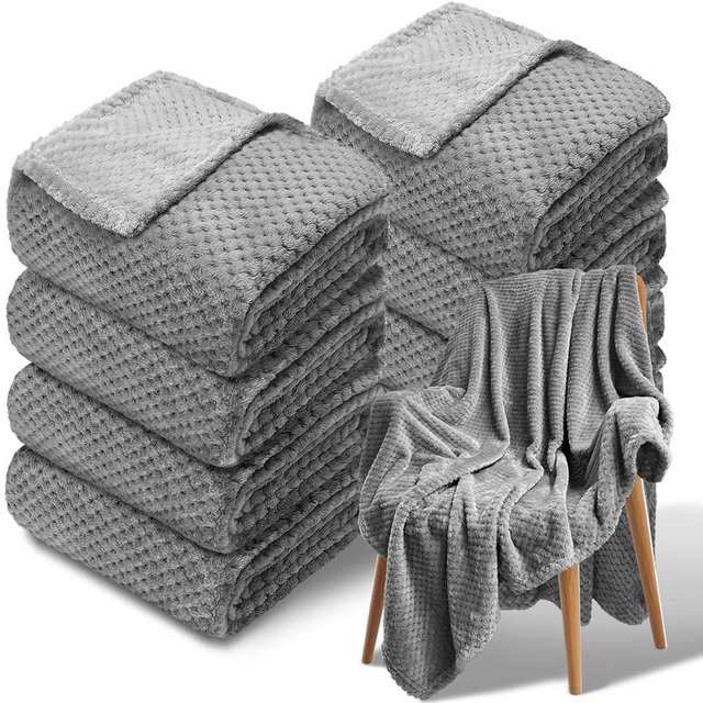Tewloss 8 Pack Fleece Throw Blankets 50x60 in – Oeko-TEX Standard 100 Certified, 240GSM Ultra Soft Plush for Bed/Couch, No Shedding, Waffle Texture (Dark Gray)