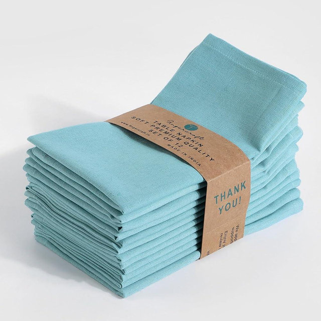 Fingercraft Cloth Napkins, Cotton Linen Blend Napkins Cloth Washable 12 Pack Premium Quality for Parties, Christmas, Thanksgiving, Weddings, Mitered Corner Dinner Napkin for Every Day Use Sky Blue