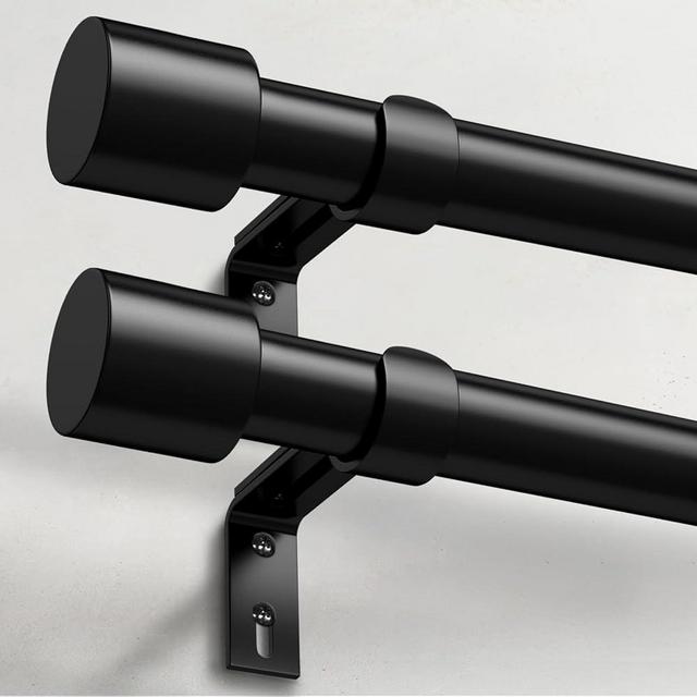 IFELS 2 Pack Heavy Duty Curtain Rods for Windows 66 to 120 Inch, 1 Inch Black Curtain Rods Set of 2 Pack for Outdoor, Farmhouse, Bedroom, Adjustable Easy Install Curtain Rods (Black,30"-120"-2Pack)
