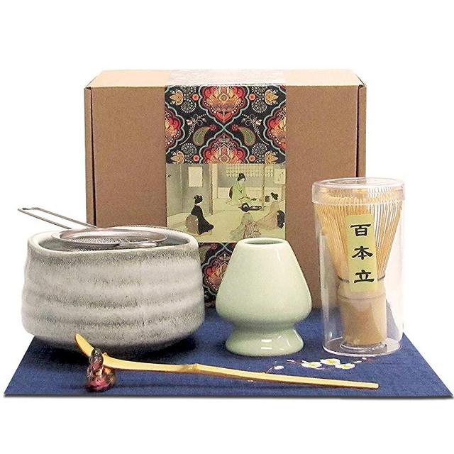 Artcome Japanese Matcha Tea Set, Matcha Whisk, Traditional Scoop, Matcha Bowl, Ceramic Whisk Holder, Handmade Matcha Ceremony Kit for Traditional Japanese Tea Ceremony (7 Pcs)